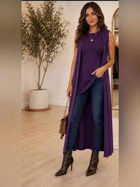 Avalon Plum Longline Open-Front Knit Vest